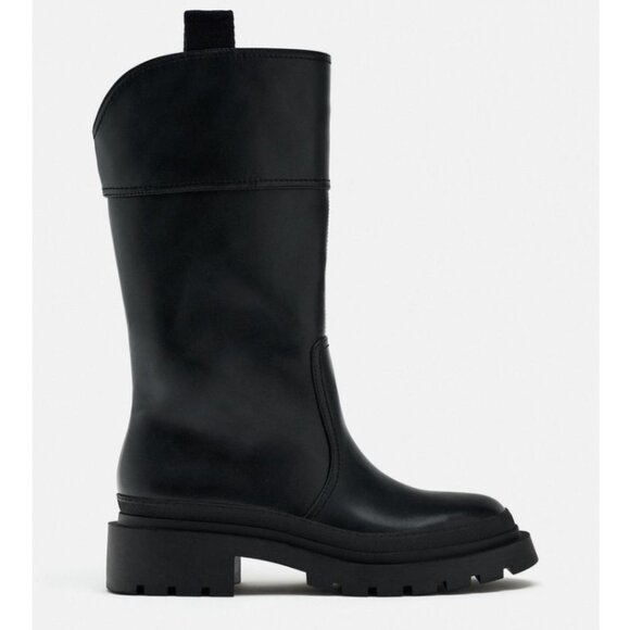 ZARA Low Heeled Rubber Soled Boots- BLACK, 9M - Picture 1 of 1